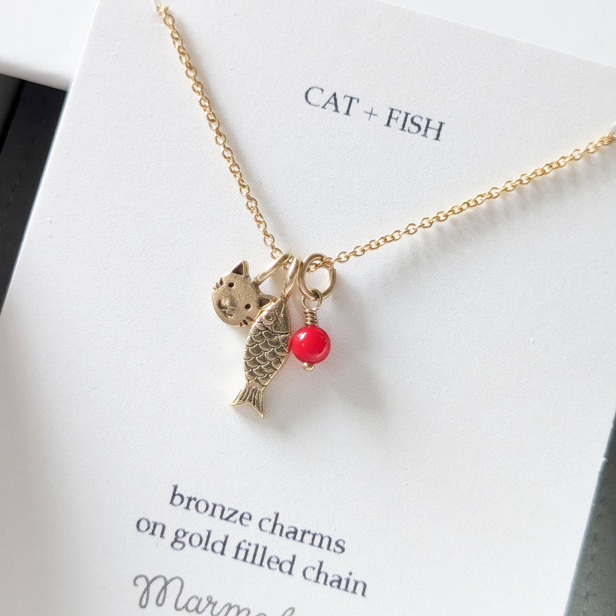 Collier Chat + Poisson: Argent avec chaîne en argent