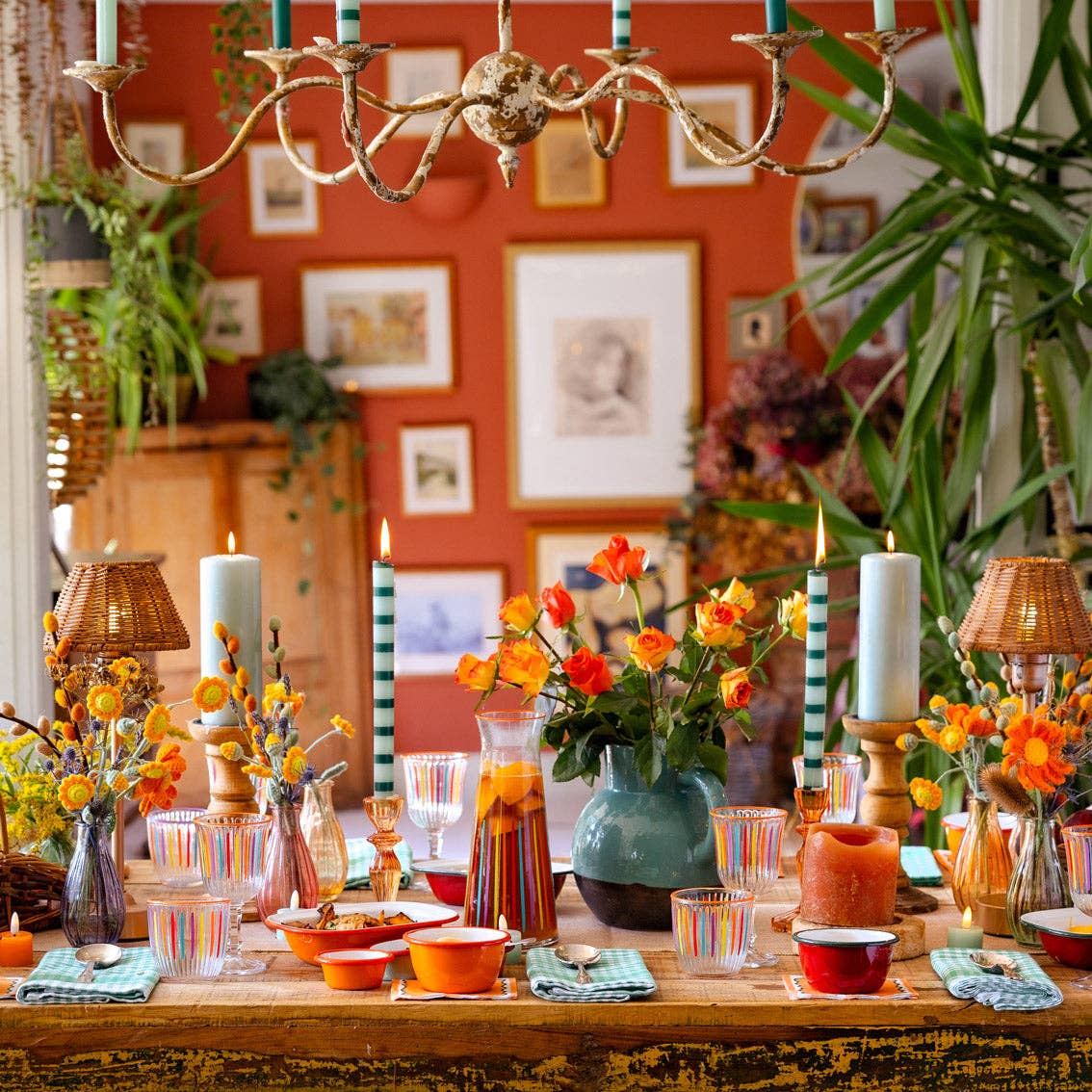 Bougies de table à rayures vertes - Présentoir | Cadeaux du quotidien |