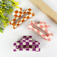 Pince à cheveux rétro à motif damier: Blanc orangé