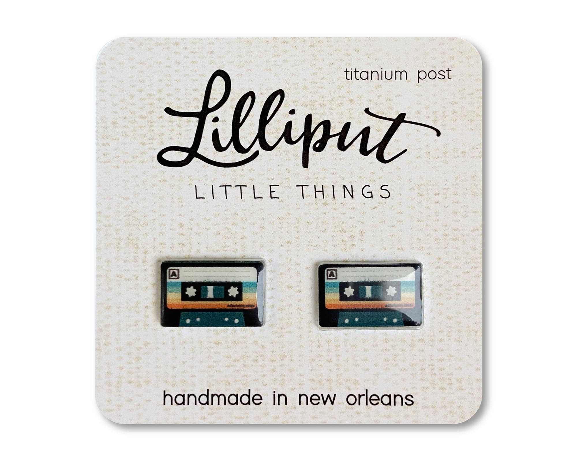 Boucles d’oreilles rétro cassette avec tiges en titane