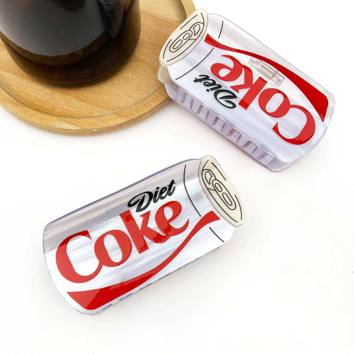 Pince à cheveux en forme de bouteille de Coca Light, accessoire amusant en acétate.: Coca