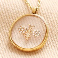 Collier pendentif abeille en résine organique avec acier inoxydable doré