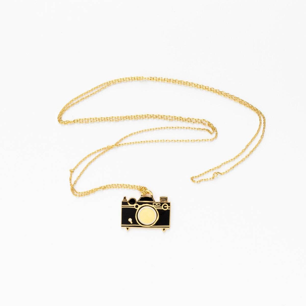 Collier pendentif appareil photo en or | Cadeau pour photographe