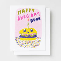 Joyeux Burg-Day, mec | Carte d'anniversaire risographique amusante burger