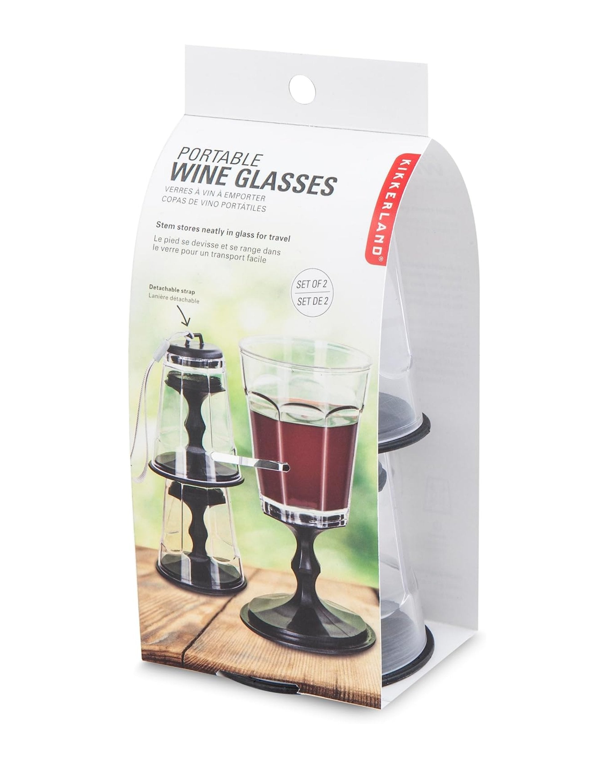 Ensemble de 2 verres à vin portables empilables avec sangle