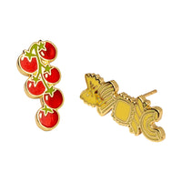 Boucles d'oreilles Tomate & Pâtes | Clous dorés dépareillés - Cuisine italienne