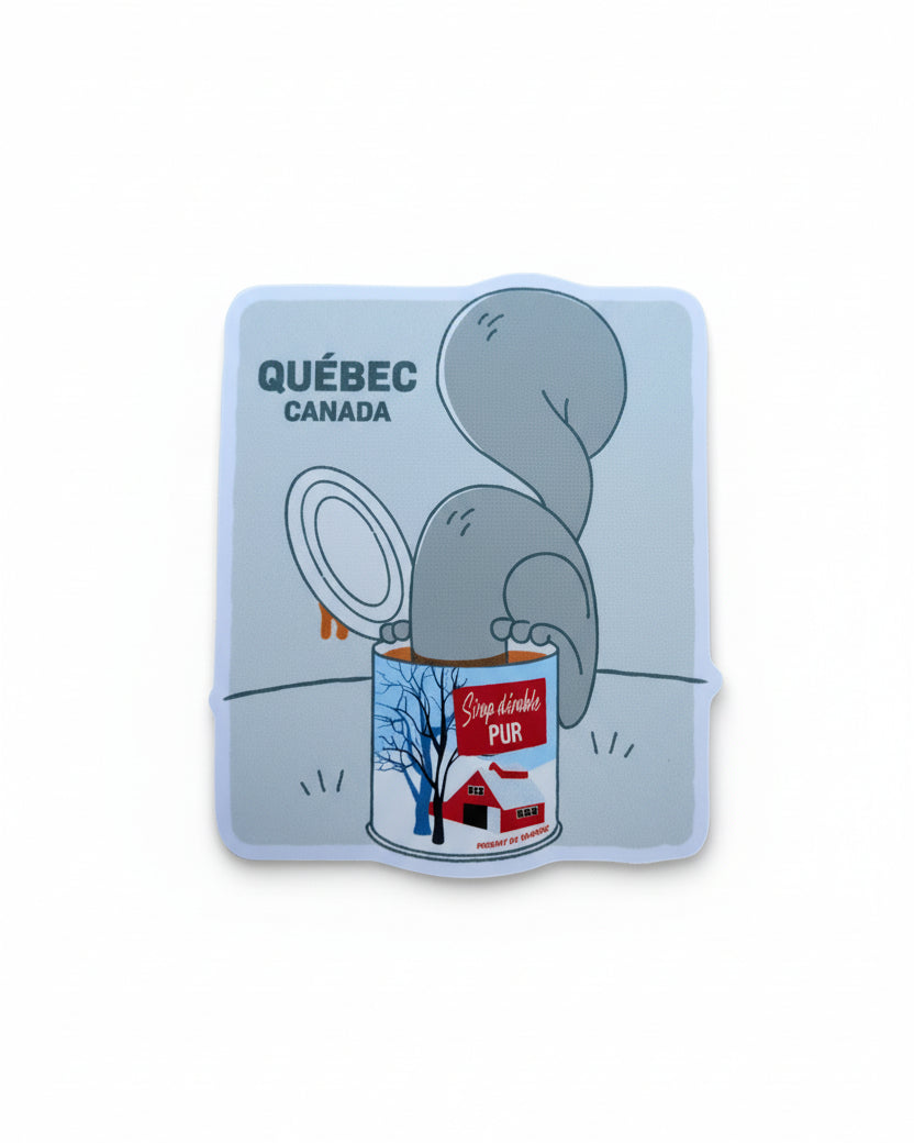 Squirrel sticker with head in LB syrup can