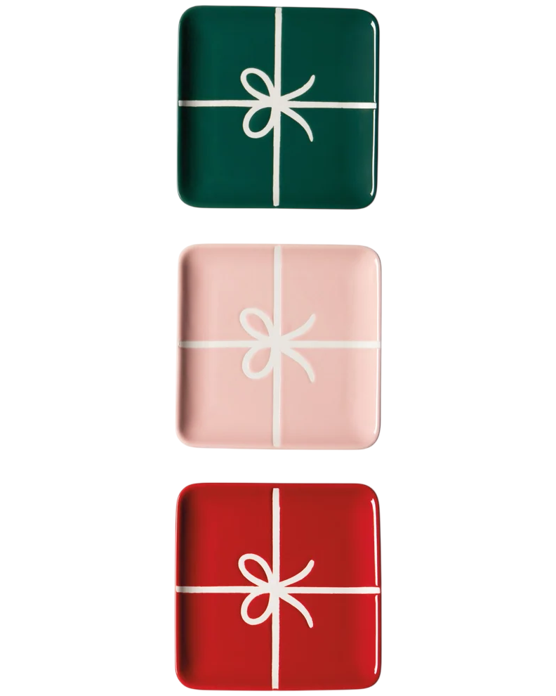 Paquet de trois petites assiettes carrées aux couleurs festives