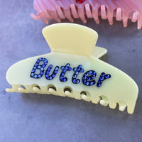 Pince à cheveux en strass Butter Word, accessoires de nouveauté
