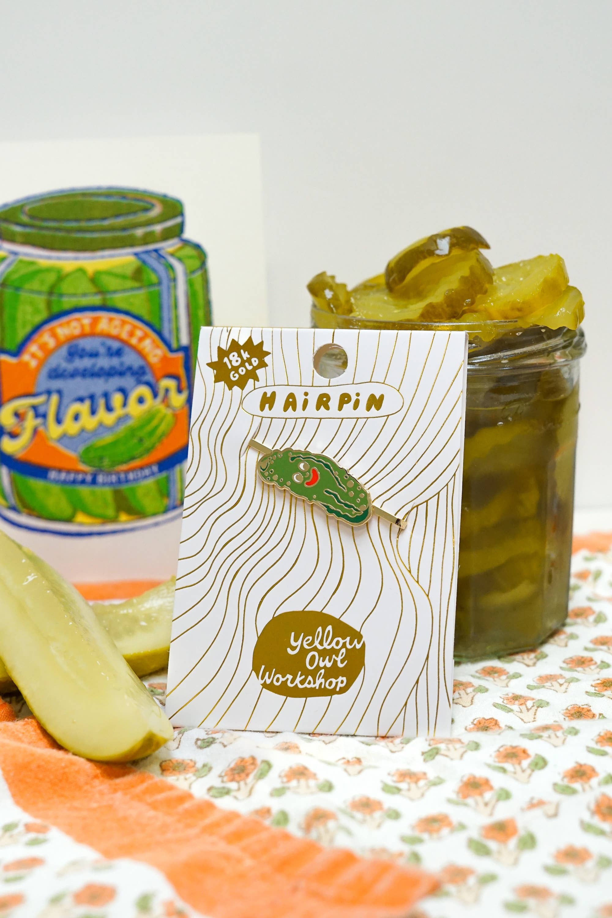 Pickle Guy épingle à cheveux dorée | Accessoire capillaire pour amateur de cornichons