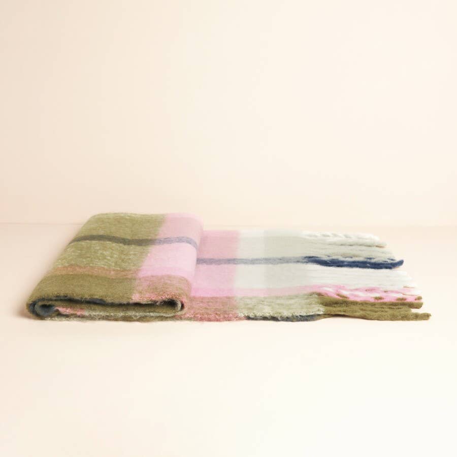 Écharpe d'hiver à rayures olive et rose