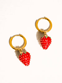 Boucles d'oreilles fraise en or 18 carats résistantes au ternissement: Rouge