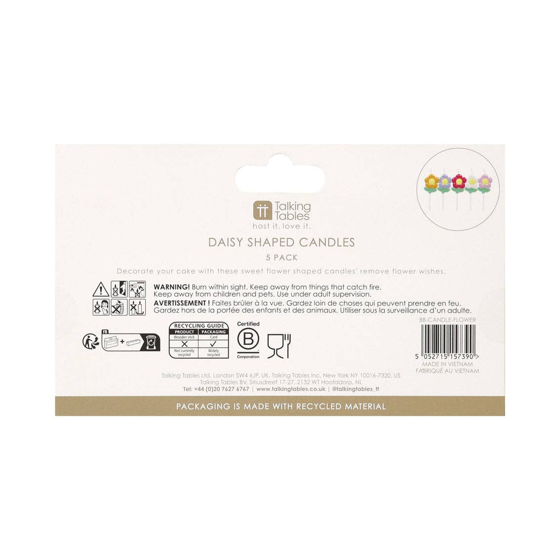 Bougies d'anniversaire marguerite multicolores - pack de 5 | Bougies pour gâteau |