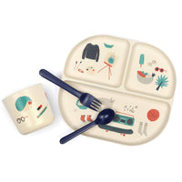 Ensemble de vaisselle illustré pour enfants - bleu royal