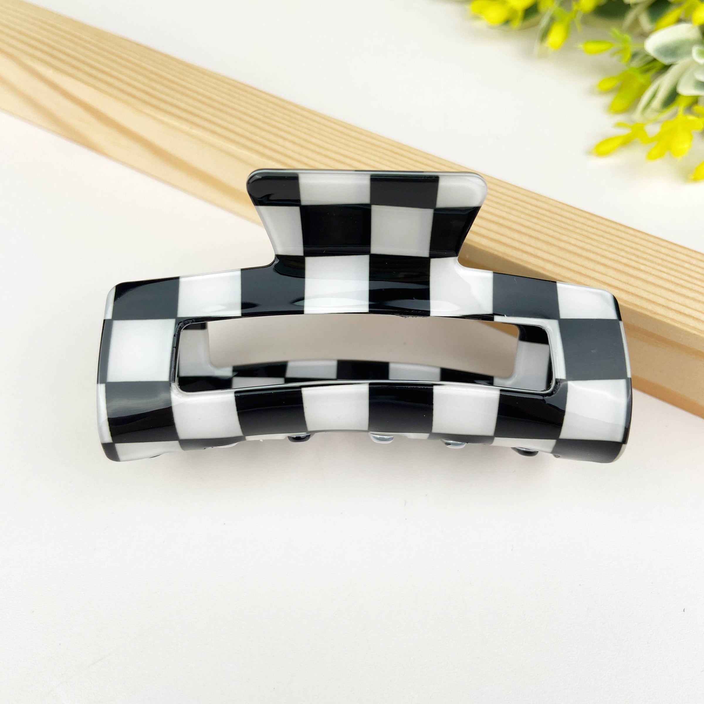 Pince à cheveux rétro à motif damier: Blanc orangé