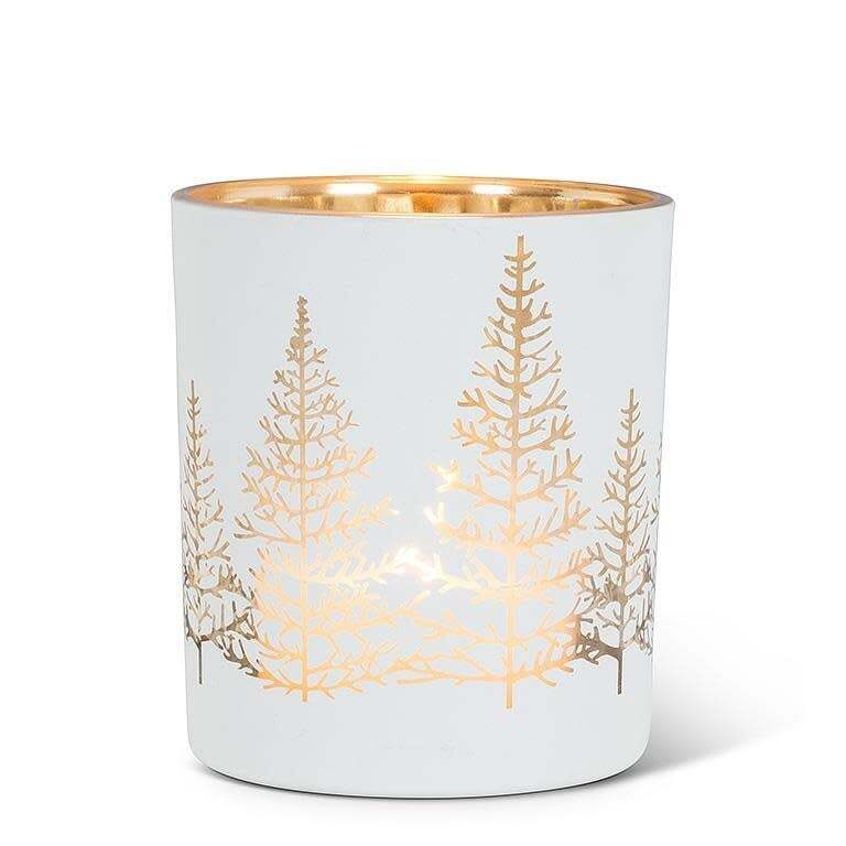 Photophore blanc avec bougies sapin doré- motif sapins - Abbott