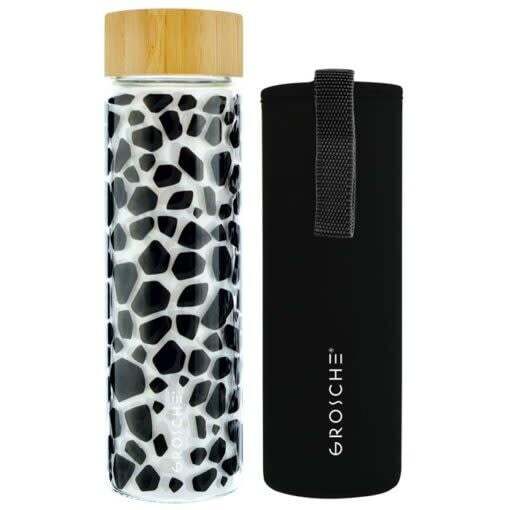 Glass bottle with bamboo lid - black giraffe pattern - GROSCHE Venice