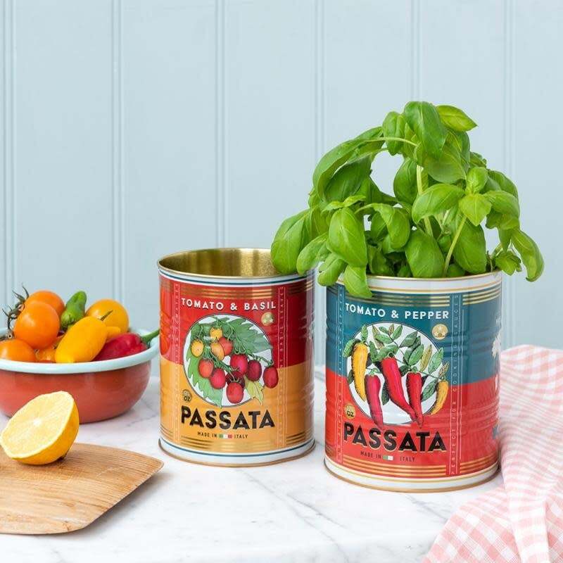 Set of two tin storage jars - passata pattern