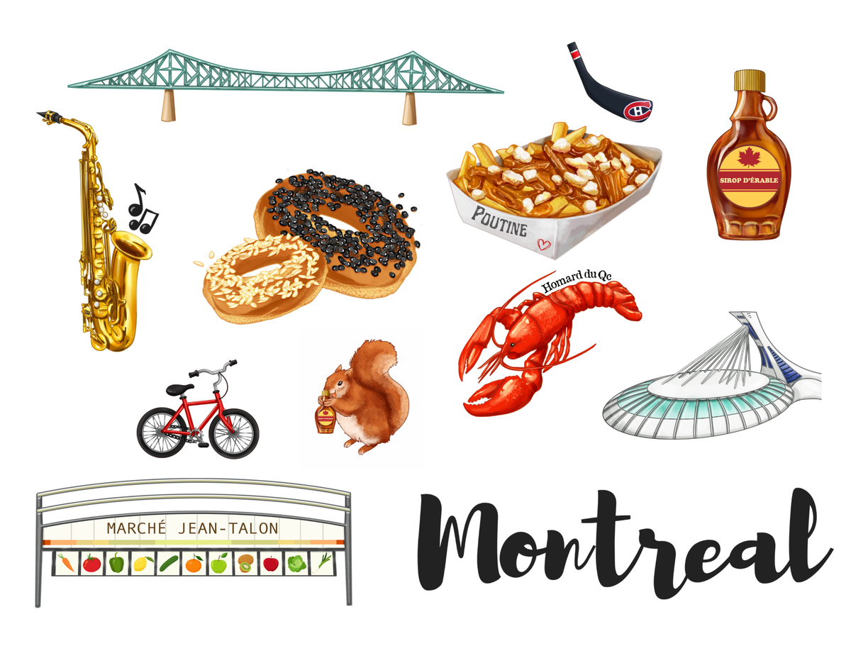 Carte postale Montréal emblèmes blanc LB