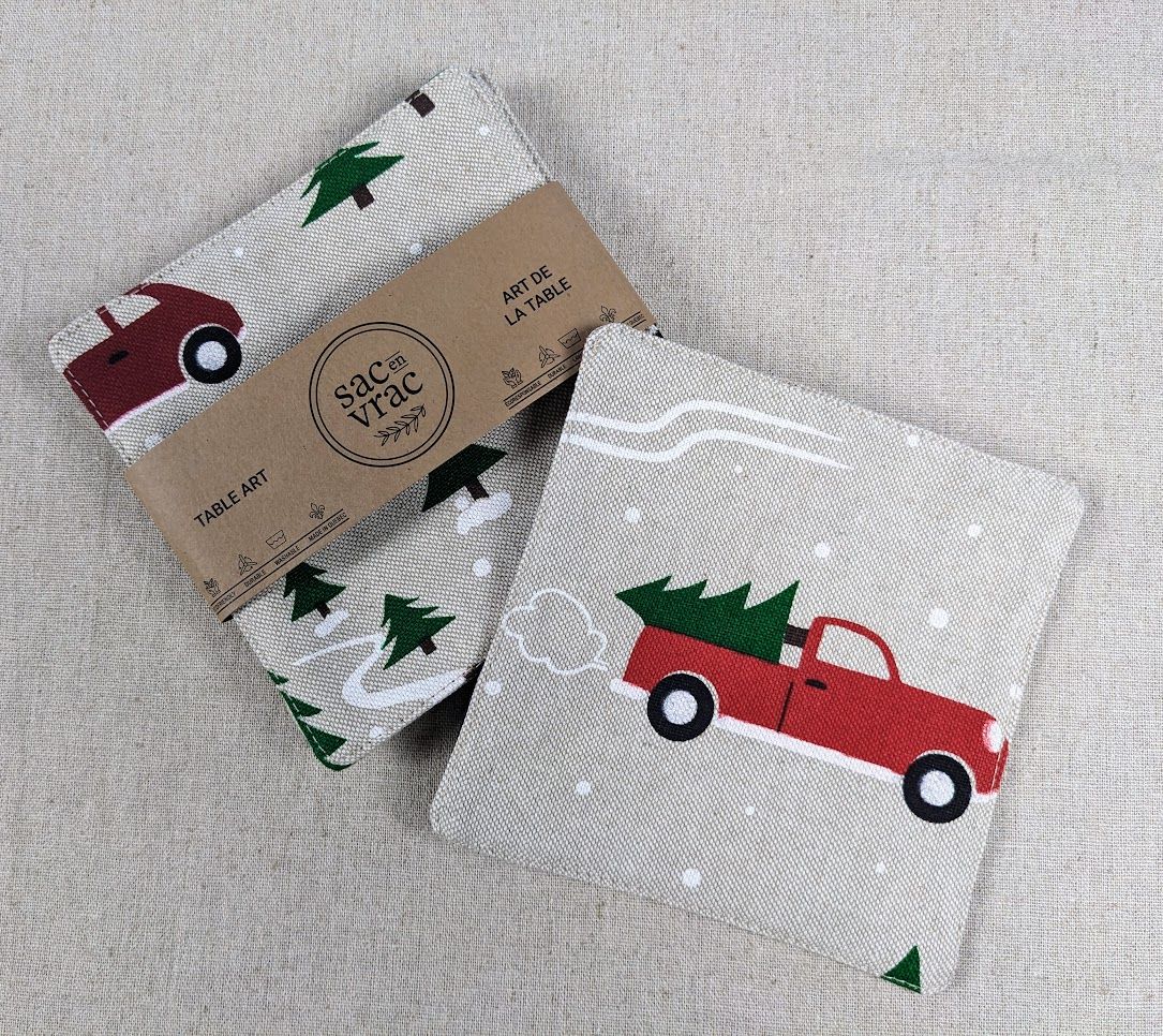Sous-verres en tissu (4) - Sapin de noël et voiture rouge - Sac en vrac