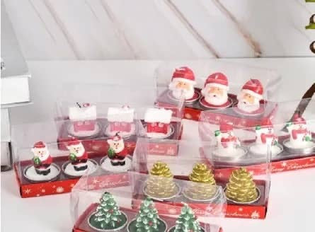 Paquet de 3 mini chandelles de Noël (différents modèles : Père Noël, sapins dorés, sapins verts, maisons, etc.) - LB