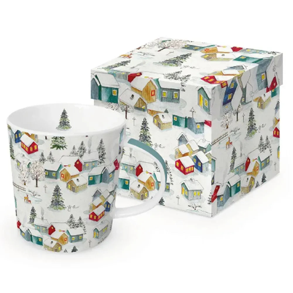 Tasse avec boîte - Paysage chalets d'hiver - PaperProducts Design