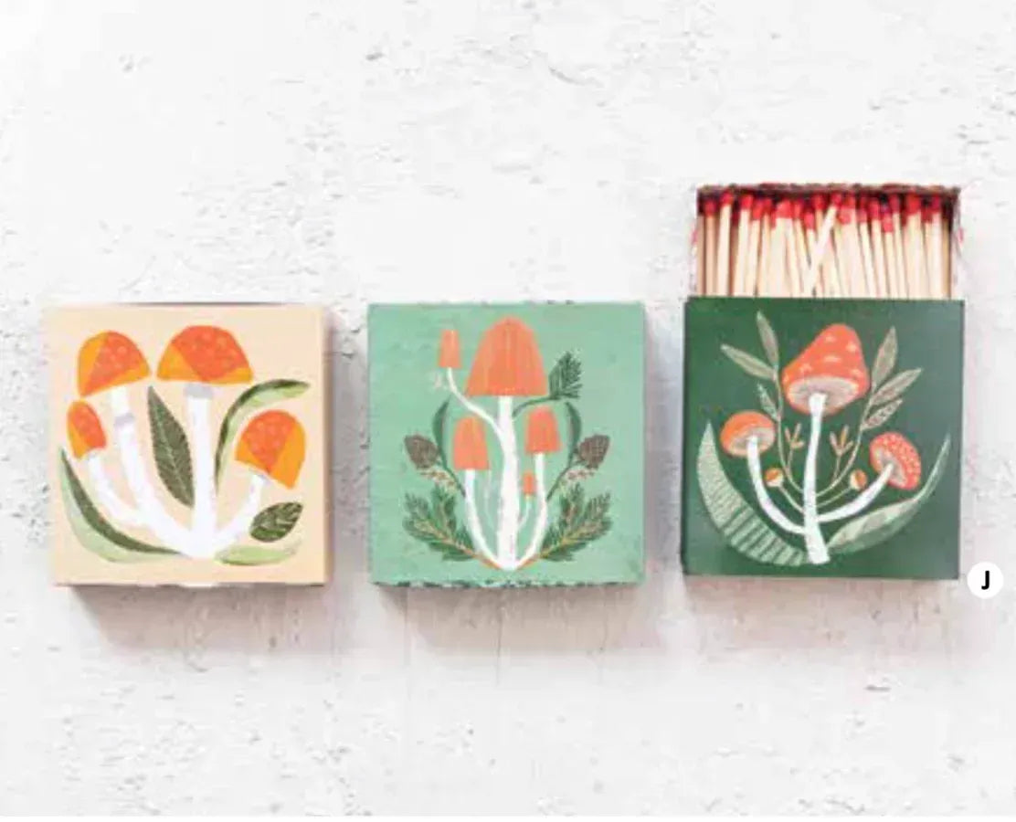 Boîtes d'allumettes carrées motif champignons divers - Creative Coop