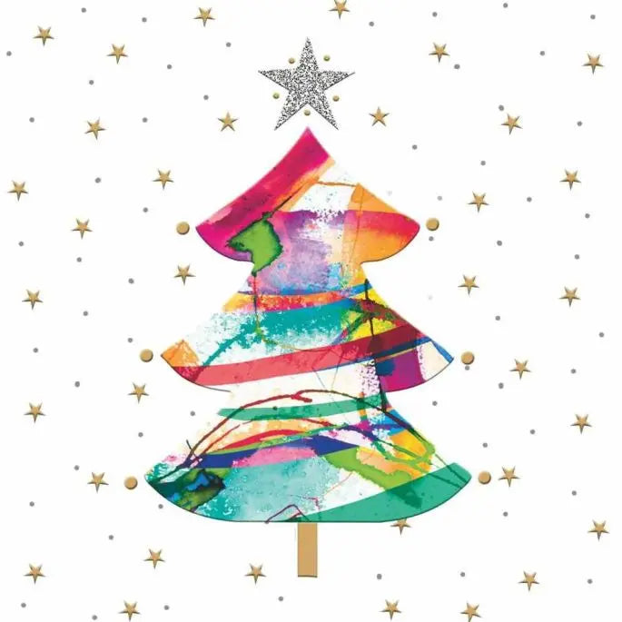 Napkins cocktails carrées - Sapin de Noël coloré et étoiles dorées - PaperProducts Design