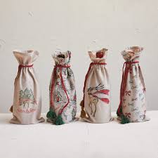 Fabric wine bag - Christmas patterns - Creative Coop
