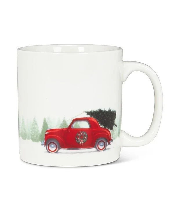 Tasse blanche 18oz - Voiture avec un sapin - Abbott