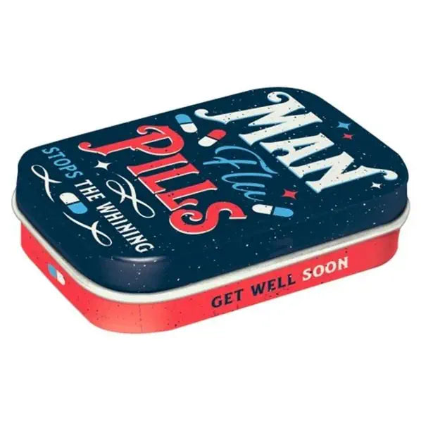 Menthes metal tin "Man flu pills stops the whining"