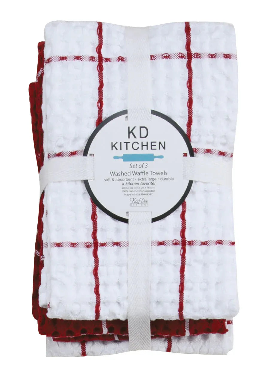 Linge à vaisselle set de 3 rouge et blanc  - KD Kitchen