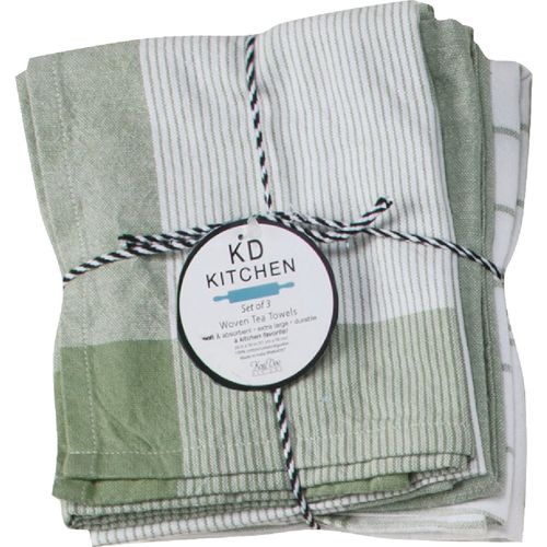 Linge à vaisselle  set de 3 Blanc et vert - KD Kitchen
