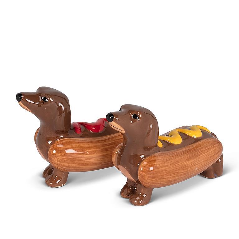 Salière et poivrière Chiens saucisses ketchup moutarde