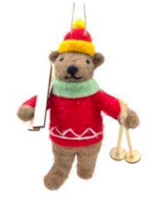 Ornament - Beige bear with skis - Christmas forever
