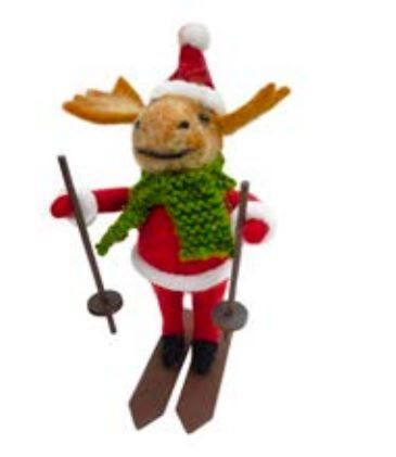 Ornement - Orignal de laine en skis - Christmas forever
