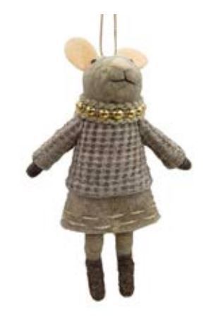 Ornament - Grey mouse with tweed sweater - Christmas forever