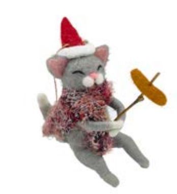 Ornament - Gray cat grilling a hot dog - Christmas forever