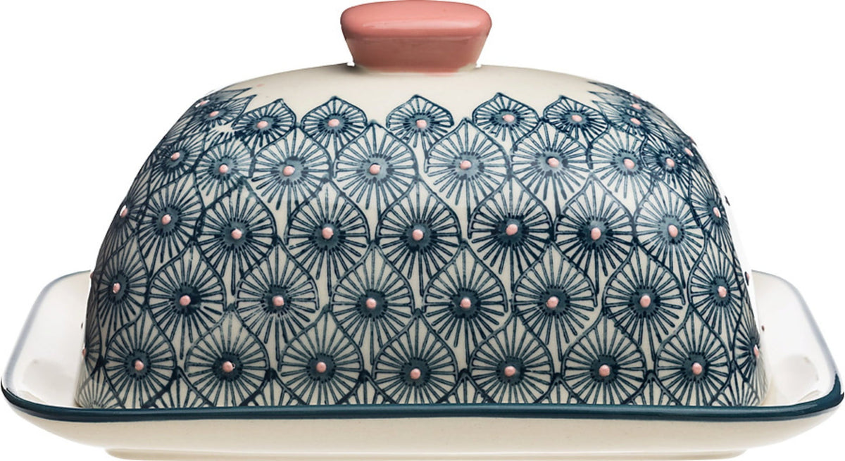 Pink and blue floral pattern butter dish - Tranquillo