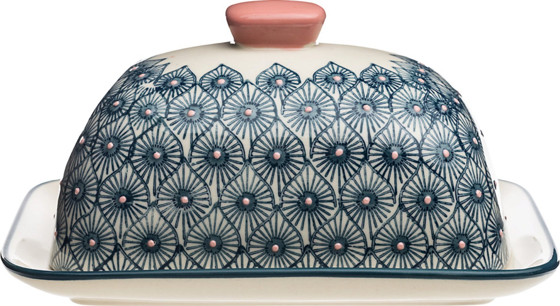 Pink and blue floral pattern butter dish - Tranquillo