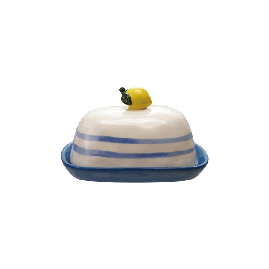 Hand-painted ceramic butter dish - Lemon - Creative Coop