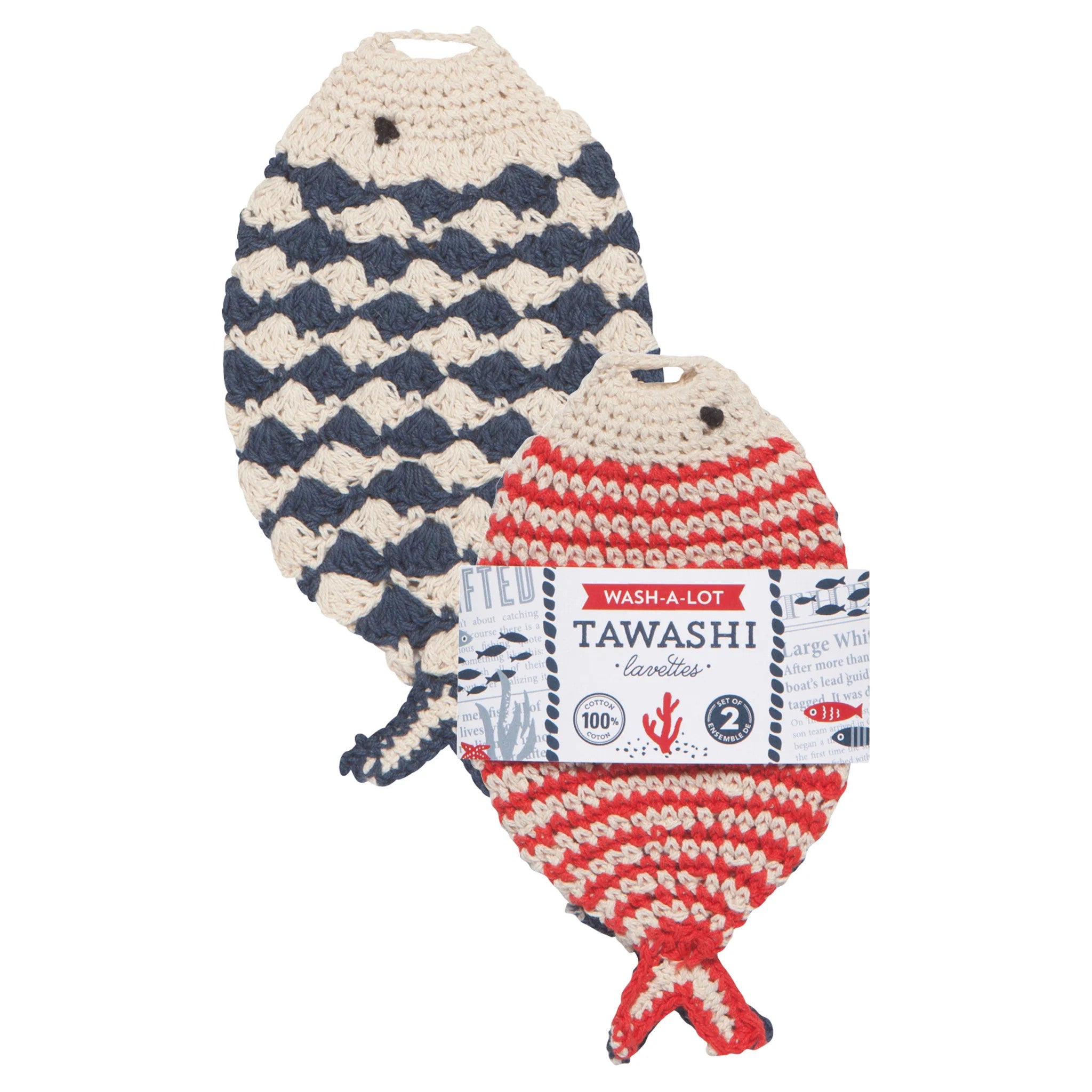 Lot de 2 éponges petit poisson en crochet