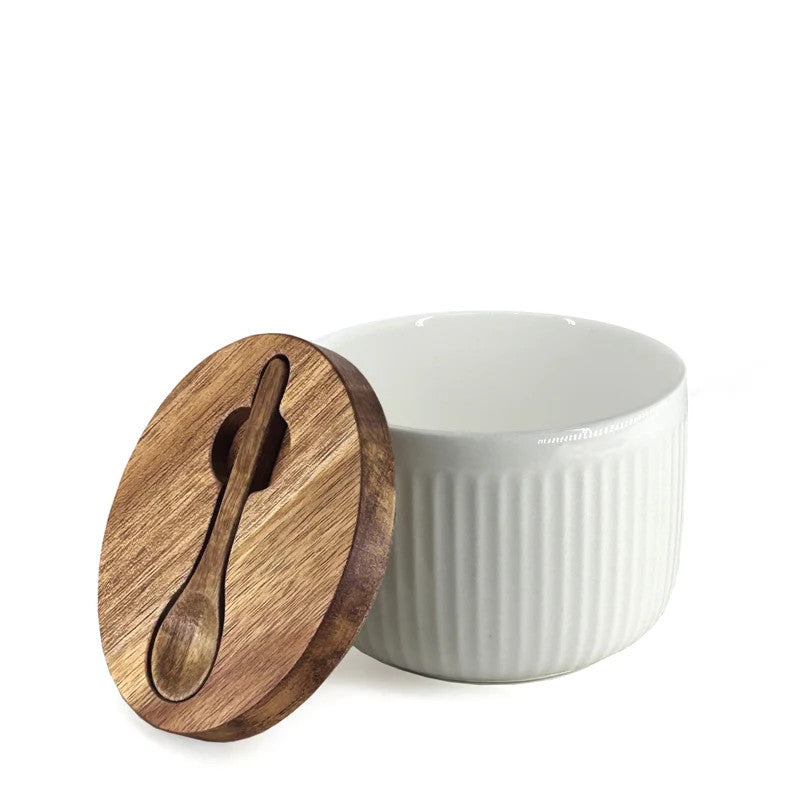 Salt pot with wooden spoon