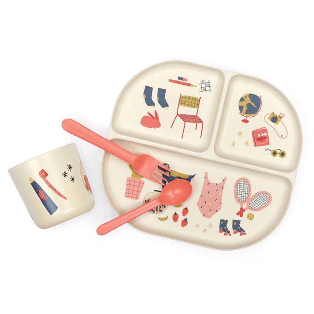 Ensemble de vaisselle illustré pour enfants - Corail