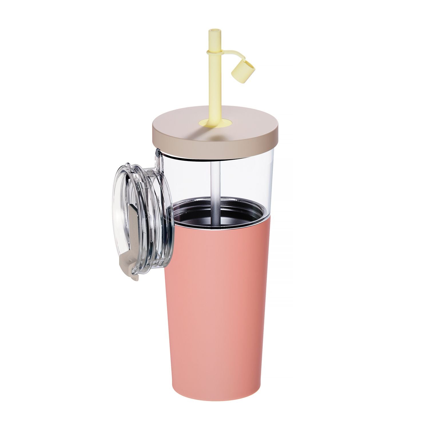 Bouteille d'acier inoxydable avec paille pastel pêche, 28 oz.