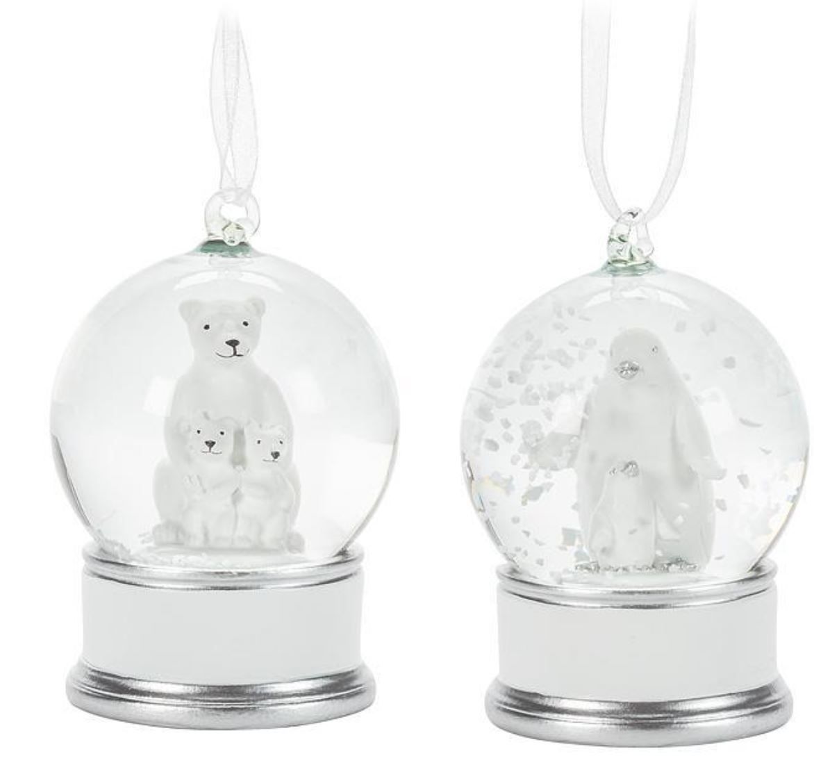 Ornament - Mini silver snow globe with animals - Abbott