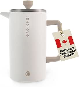 White stainless steel French press coffee maker - 1000ml (8 cups) - Dublin model - Grosche