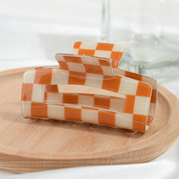 Pince à cheveux carrée à motif damier: Orange / 7,5 CM