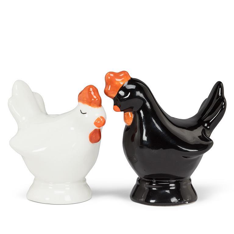 Salière et poivrière poule blanche et coq noir