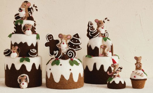 Décoration - Souris sur gâteau en laine - Creative Coop